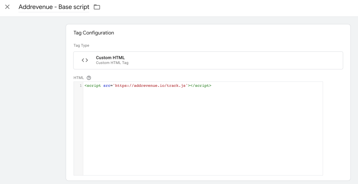 Setup of tracking code for Google Tag Manager | addrevenue.io